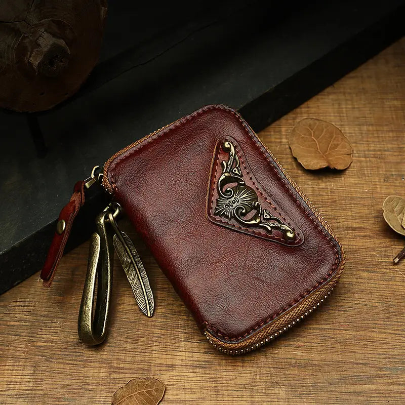 Men’s Leather Wallet with Card Slots and Heart Shape Design in Black or Brown