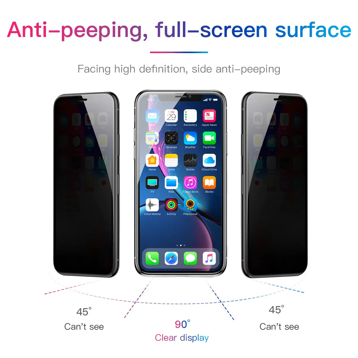 0.23mm Unbroken Edge Full Screen Curved Privacy Tempered Film For IP XR 11 6.1 Inch