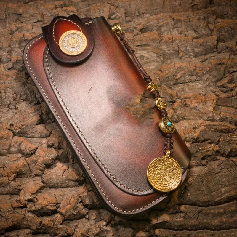 Red Black and Brown Embossed Cowhide Leather Jacket with Zipper Closure