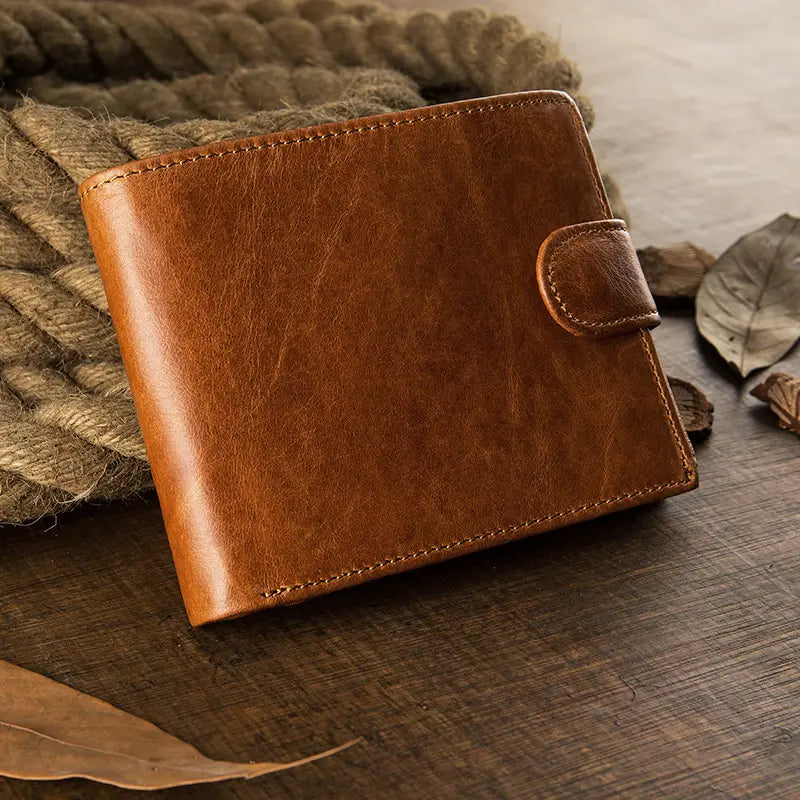 Brown Cowhide Wallet with Card Slots Coin Pocket and Four Compartments for the United States