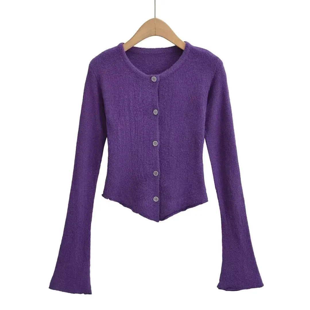 Sleeve Bell Plush Knit Cardigan Slim Slim Fit Hipster Stíl Sráid Cotton