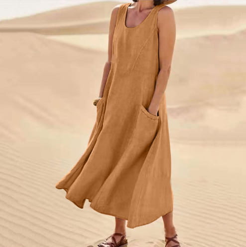 Breathable Cotton Linen Summer Dress for Women Lightweight Casual Sundress