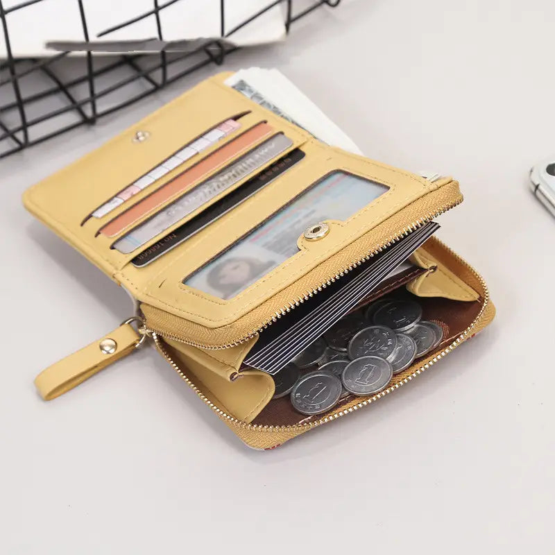 Minimalist Patchwork Wallet in Bright Yellow and Black for Women