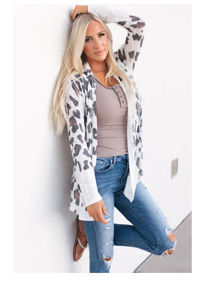 Liopard Priontáil Polar Poll Pollee Pocket Cardigan Loose Fit Streetwear Streetwear na mBan