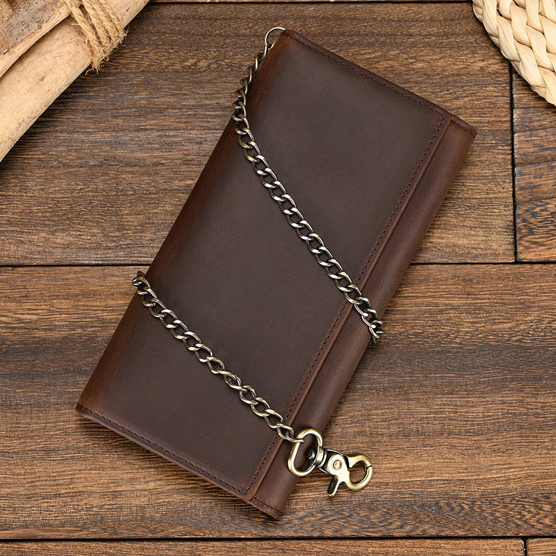 Men’s Crazy Horse Leather Long Chain Anti-theft Wallet - Crazy Horse Wallet: Anti-Theft for Wild Adventures