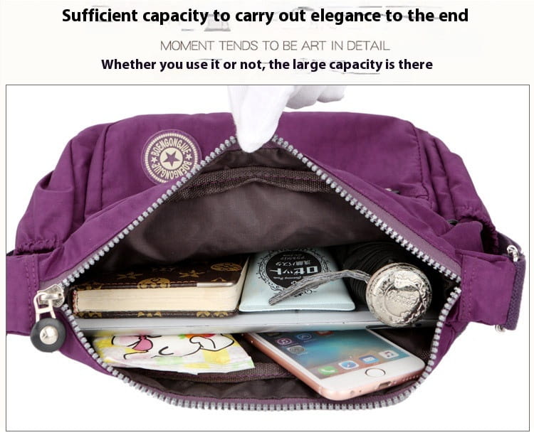 Nylon Travel Shoulder Bag with Zipper Pocket Crossbody Handbag for Women