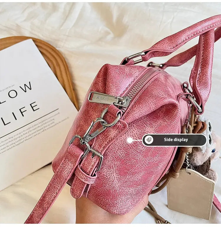 Borsa a tracolla a tracolla in pelle morbida con cerniera per donna