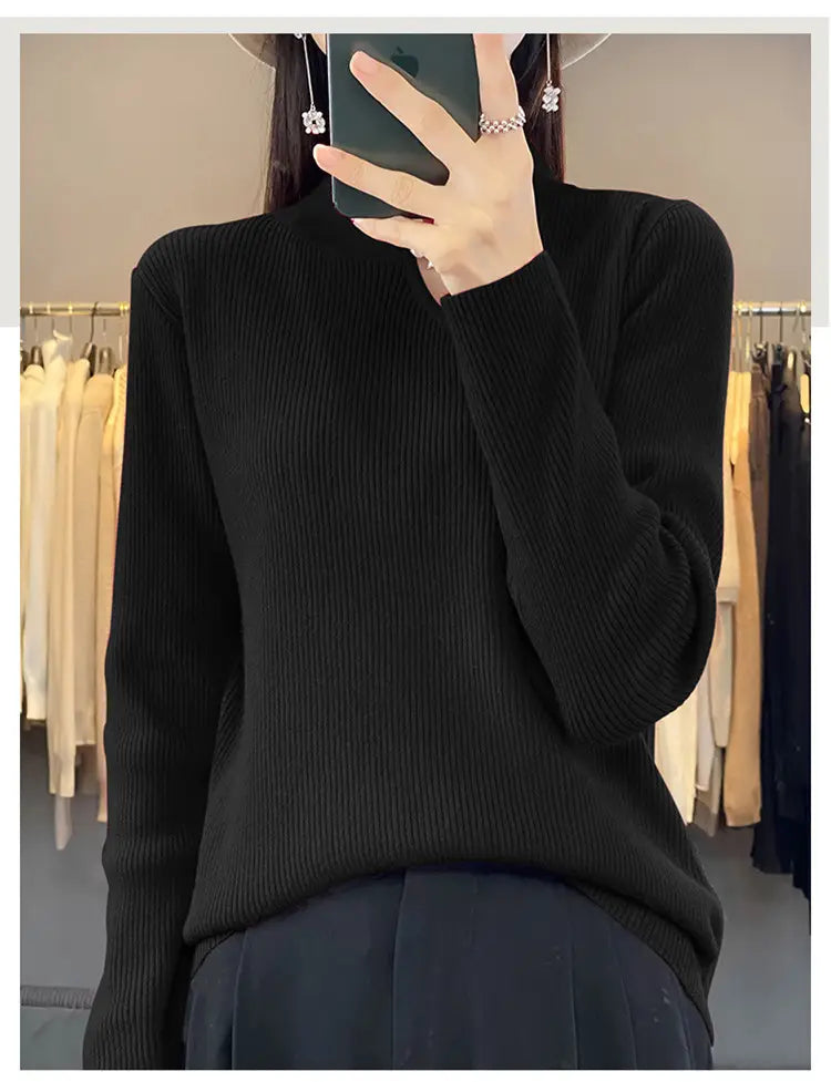 Oversized Wool Pullover Sweater Vintage Loose Fit Retro Crewneck for Women