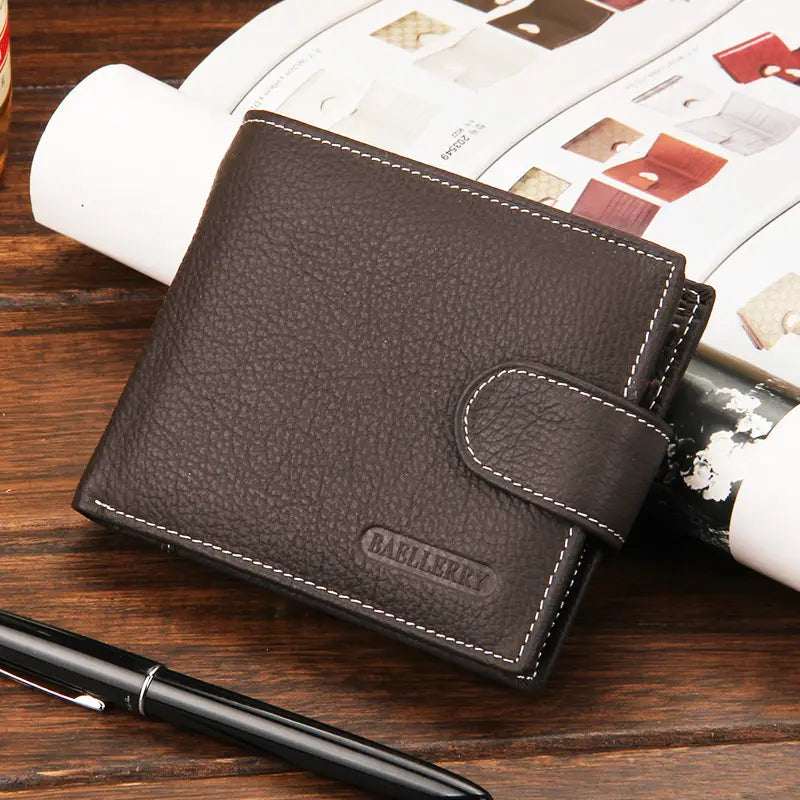 Leather Wallet Two Fold with Zipper Buckle in Black or Brown for United States and CHF Buyers
