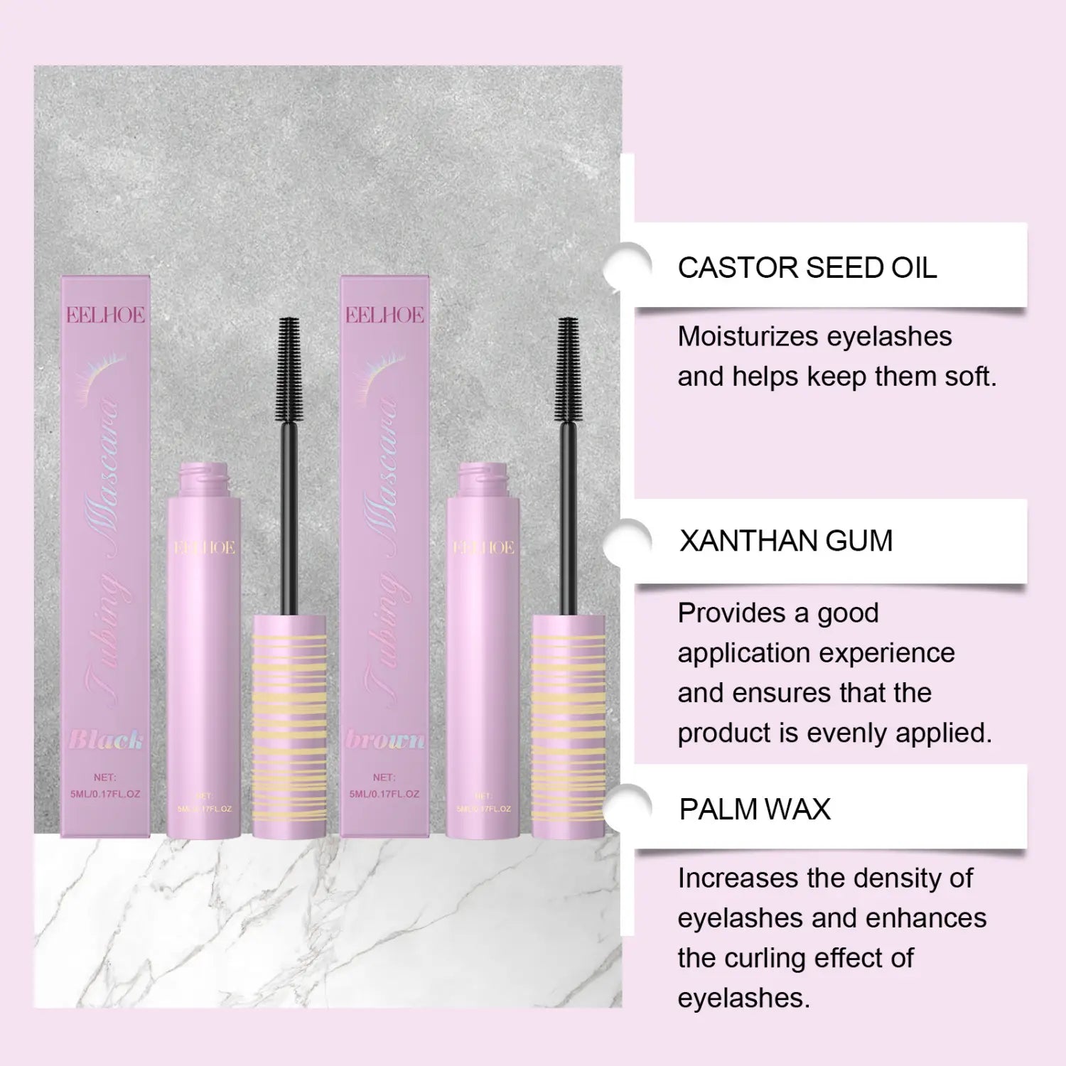 Perie de rimel negru și instrument de pieptene cu ingrediente naturale pentru ochi