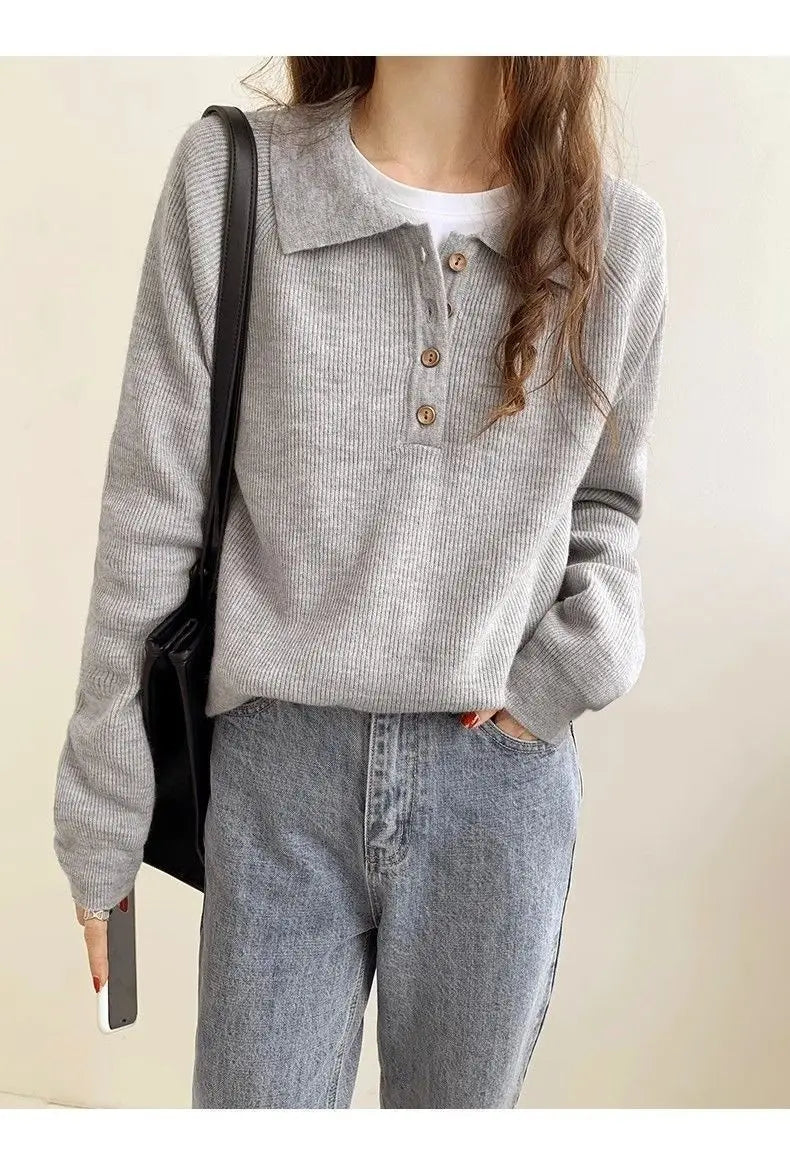 Egységes színű hosszú ujjú felső szürke fekete könnyű alkalmi pulóver ing