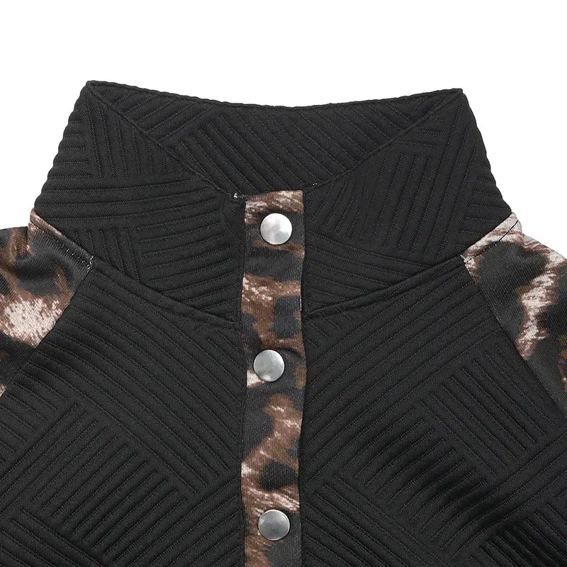 Leopardprindi pulloveri dressipluus naiste pikkade varrukatega tänavarõivaste polüester