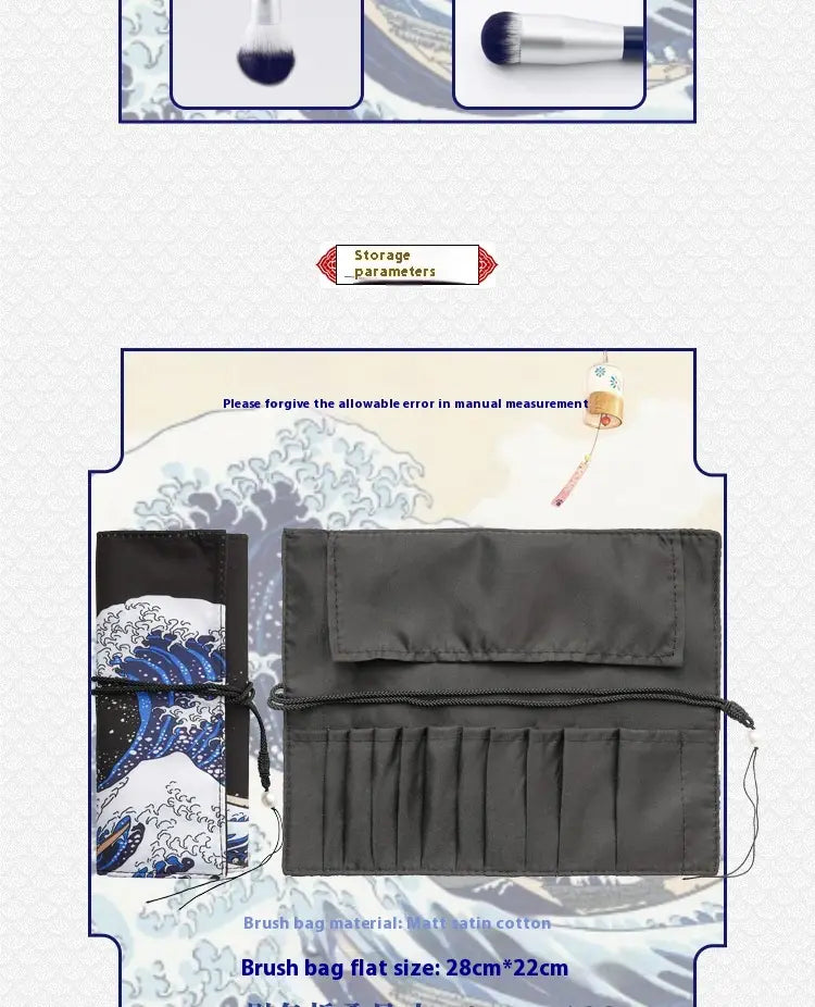 Makeup Brush Suit 10 Piece Set with Bag 14.5cm Length Blue Artificial Fiber