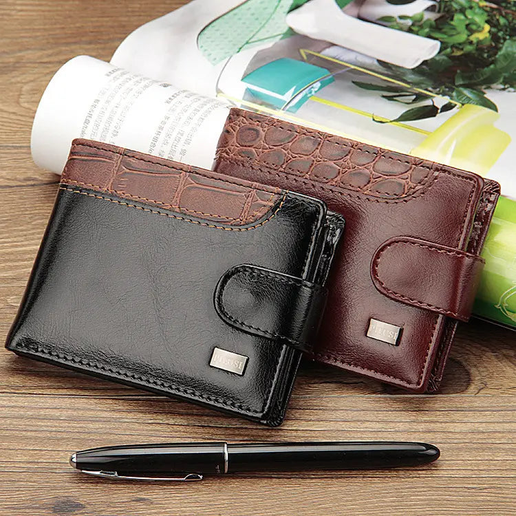 PU Leather Buckle Short Wallet with Multiple Compartments