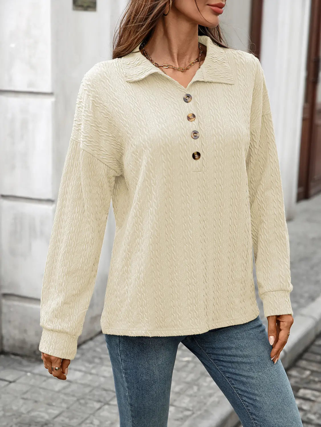 Luźna guzika pullover bluzka dla kobiet wygodna top roboczy