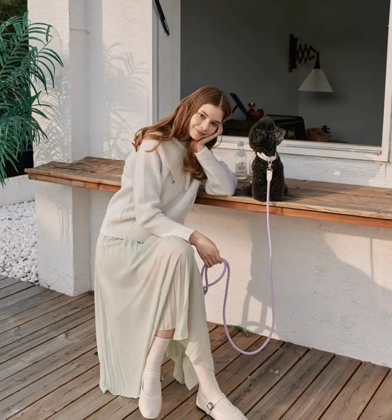 Double animal laisse main tenant corde anti-morsure en cuir de chien