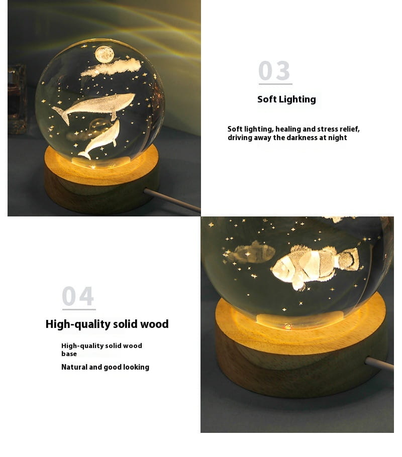 Luminous 3D Ocean Crystal Ball with Carved Jellyfish Decorative Sphere