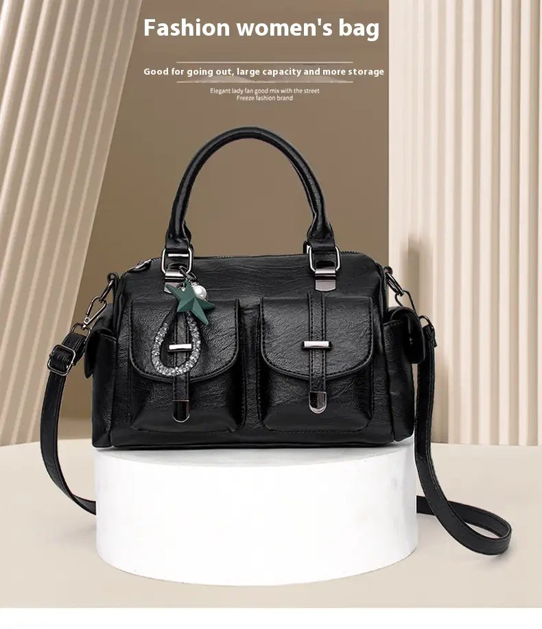 Geanta de umăr din piele PU cu compartimente cu fermoar pentru femei multiple culori