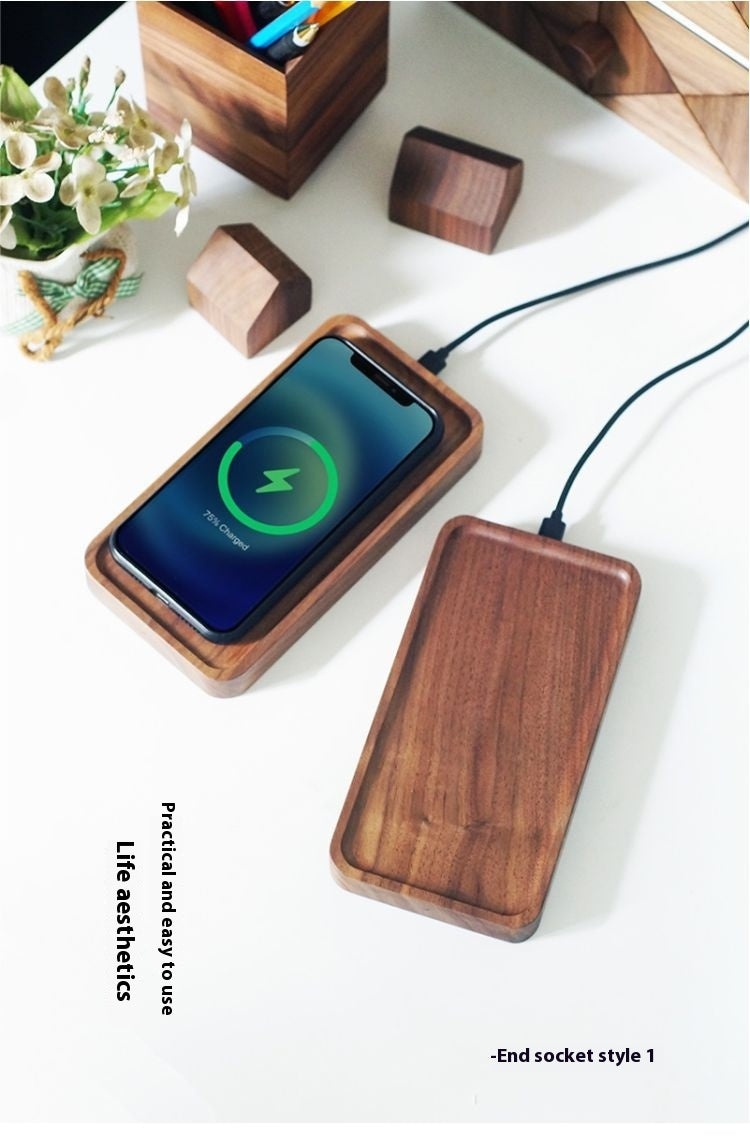 Creative Black Walnut 15W Wireless Fast Charge Wooden Tray Wireless Charger - Charge Like a Pro with the Creative