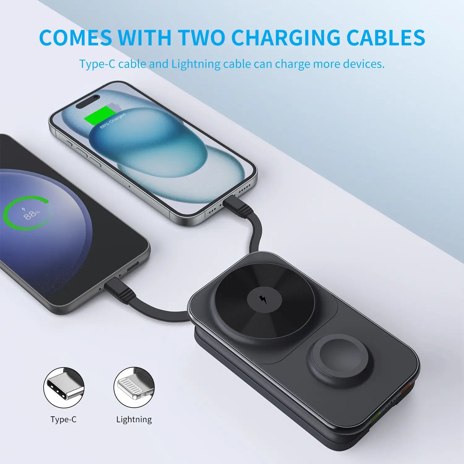 8000mAh Wireless Magnetic Power Bank with Cable Output for Fast Charging