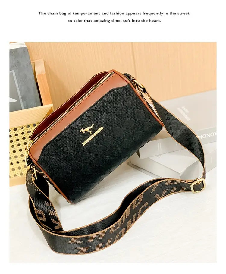 Chessboard Plaid Bag with Wide Shoulder Strap and Multiple Storage Pockets