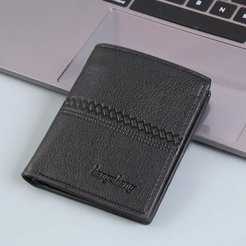 Men Short Leather Wallet with Zipper Coin Pocket and Card Slots