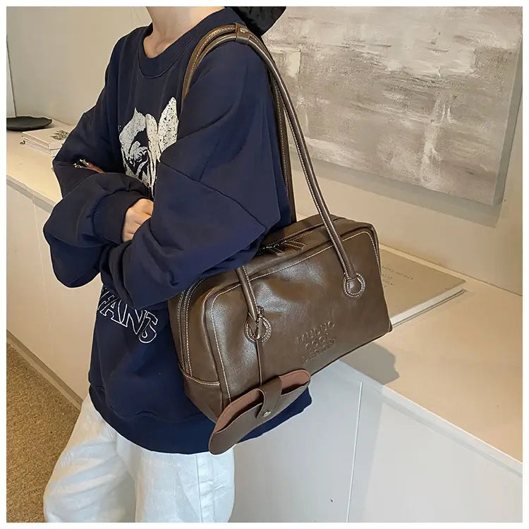 Casual Tote Bag Retro Fashion Polyester Cotton Brown and Red