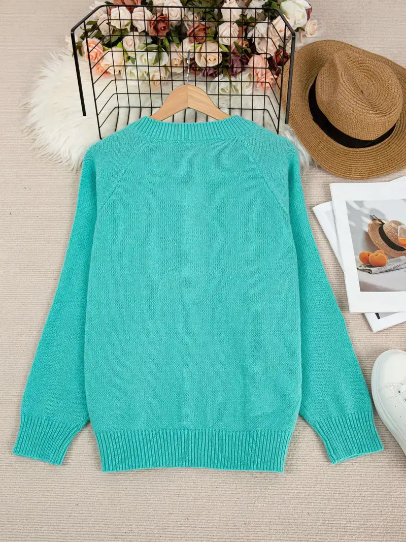 Japanese Korean Casual Deer Plush Pullover Sweater Button Up Polyester Top