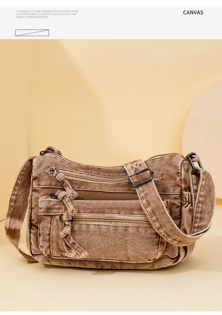 Large Capacity Versatile Bag with Denim Style and Multiple Pockets