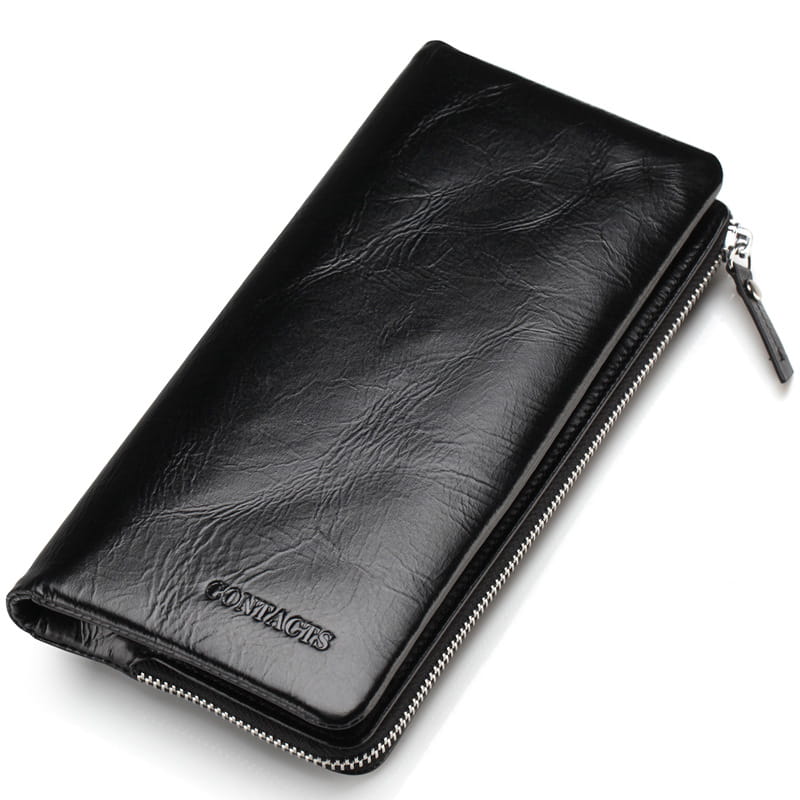 Black Cowhide Men’s Wallet with Solid Color Design US and CHF Compatible