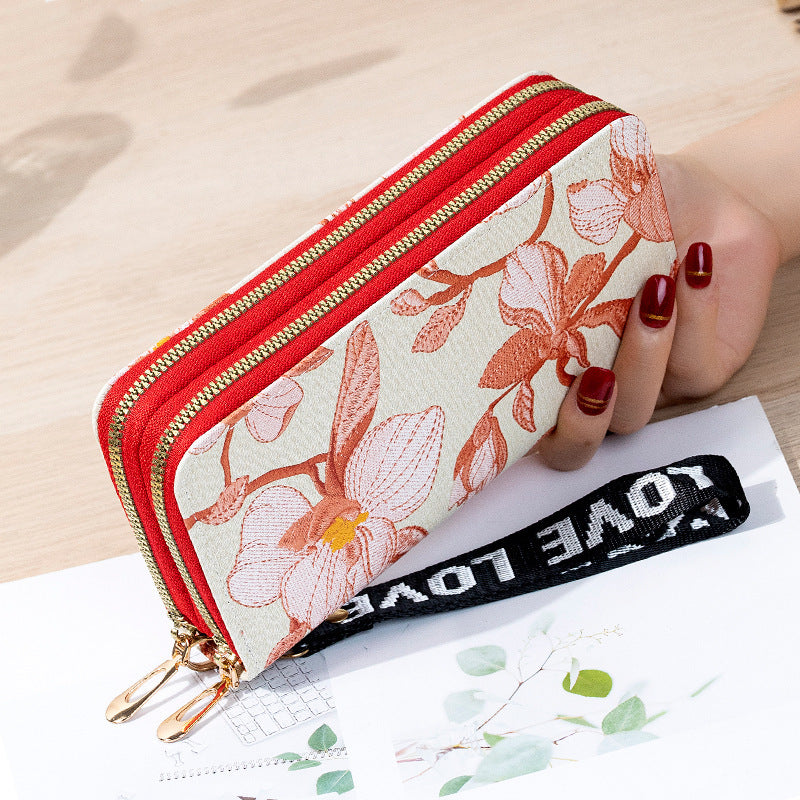 Long Double Zipper Flower Large-capacity Wallet - Flower Power Wallet for Organizing Your Cash Chaos