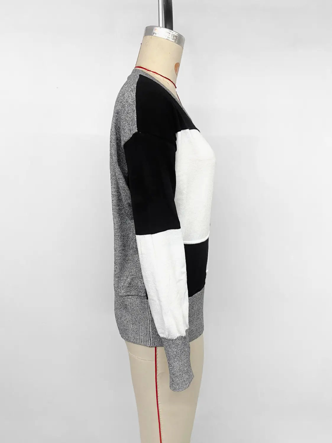 Contrast Color Pullover Persian Stretch Wool Gray Knit Sweater S M L