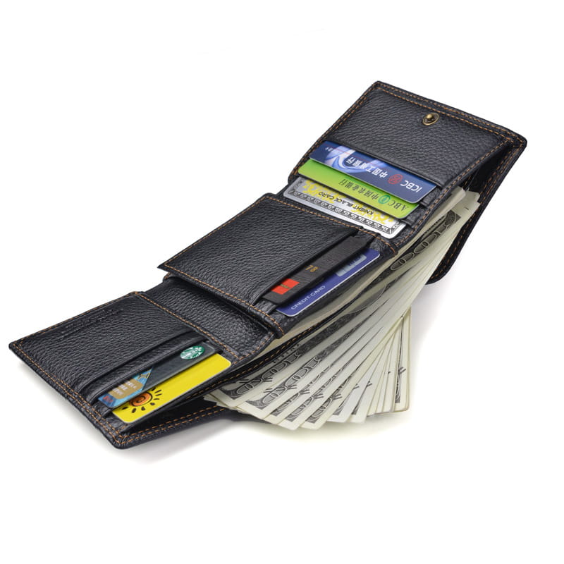 Leather Wallet with Opening Buckle in Dark and Light Brown for United States Buyers