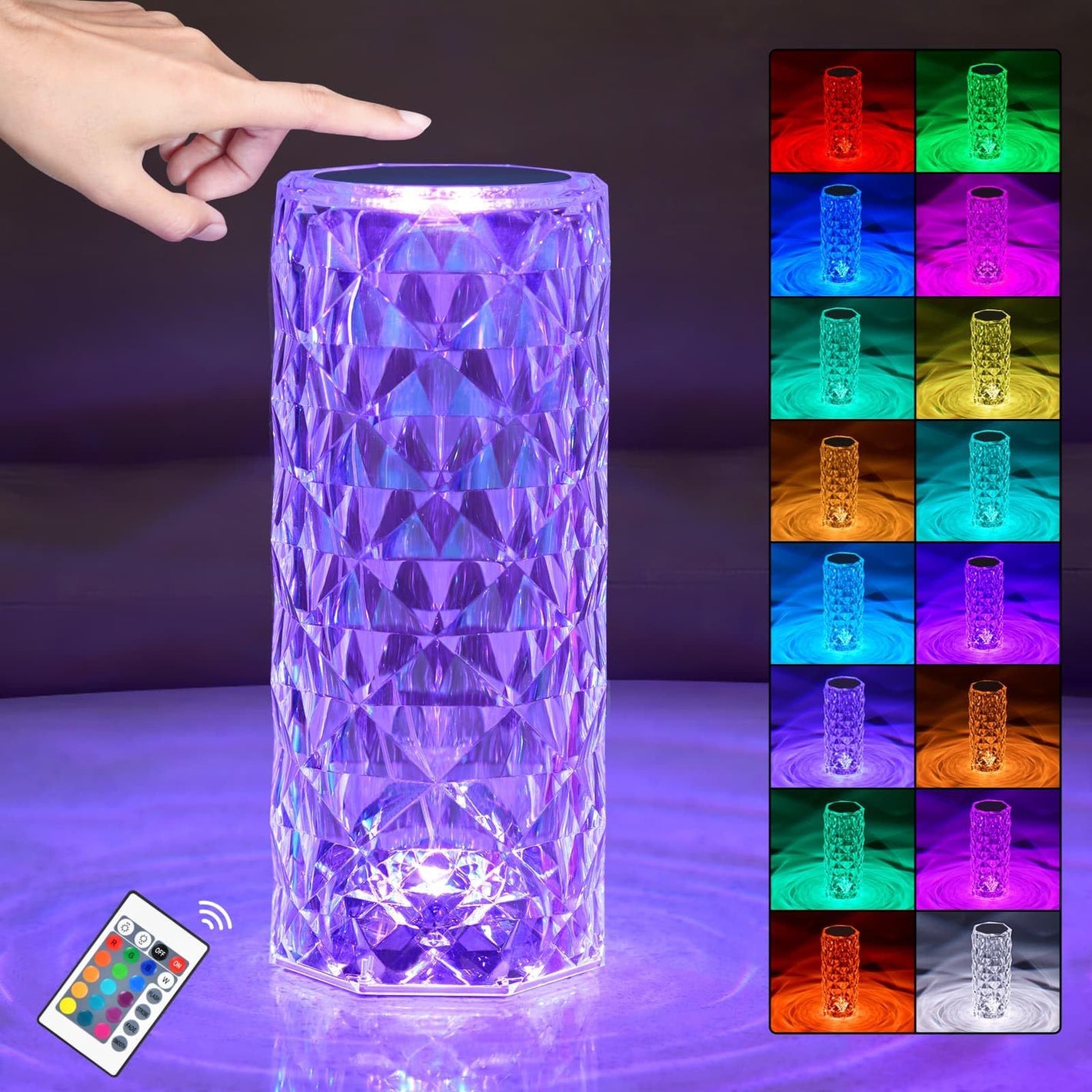 Crystal Table Lámpa RGB színváltó éjszakai könnyű romantikus LED Rose Diamond Touch Lámpa otthoni nappali dekorációhoz távirányító