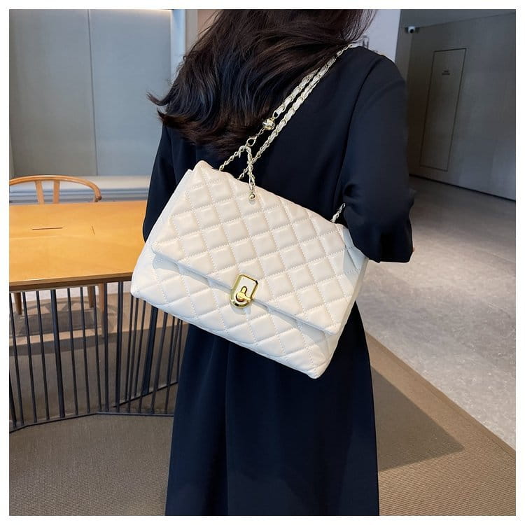 Large Capacity Shoulder Bag in Black or White with Diamond Embroidery Thread