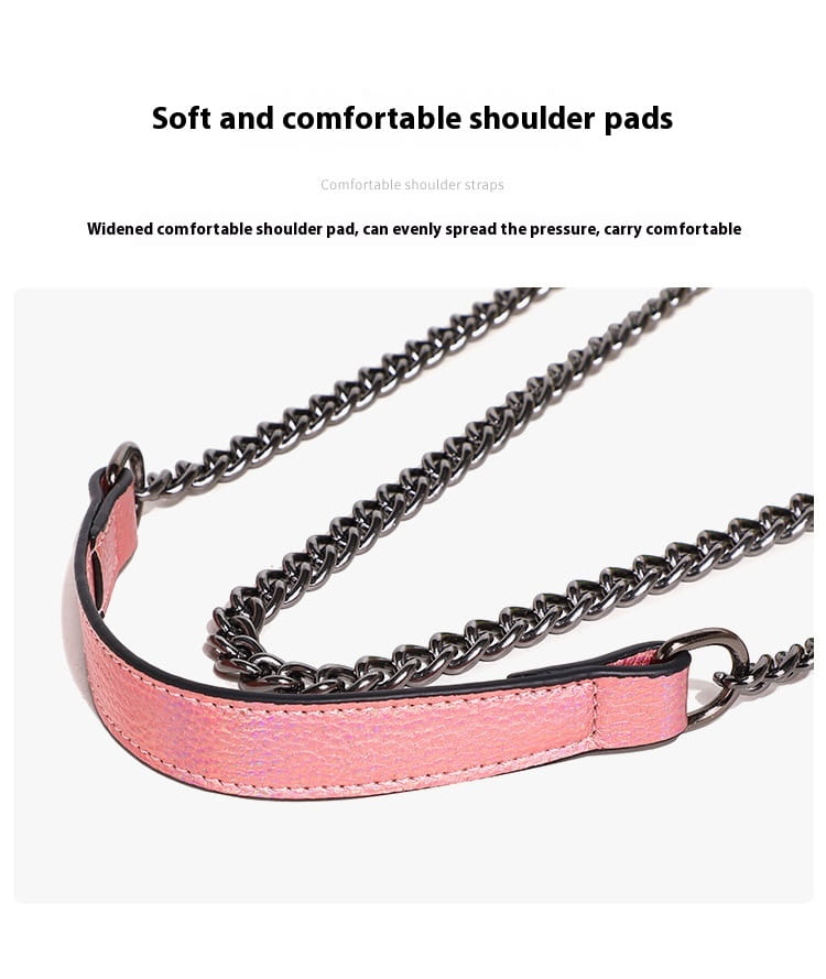 Colorful Pink PU Chain Shoulder Messenger Bag with Zipper Compartments