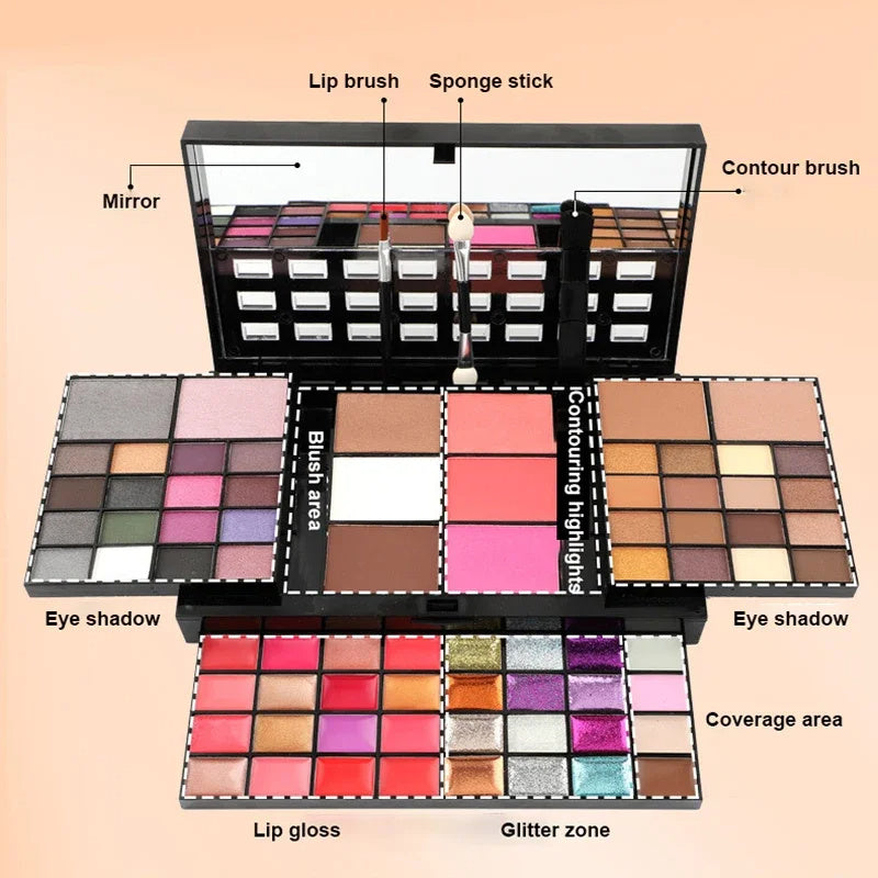 74 Colors Makeup Set Lip Gloss Blush Eyeshadow Highlight Combination Plate Wholesale Makeup Set - Get Ready for a Color