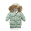 Big Fur Collar Mid-length Medium And Large Children's Clothing Thick Winter Wear Coat - Bean Green