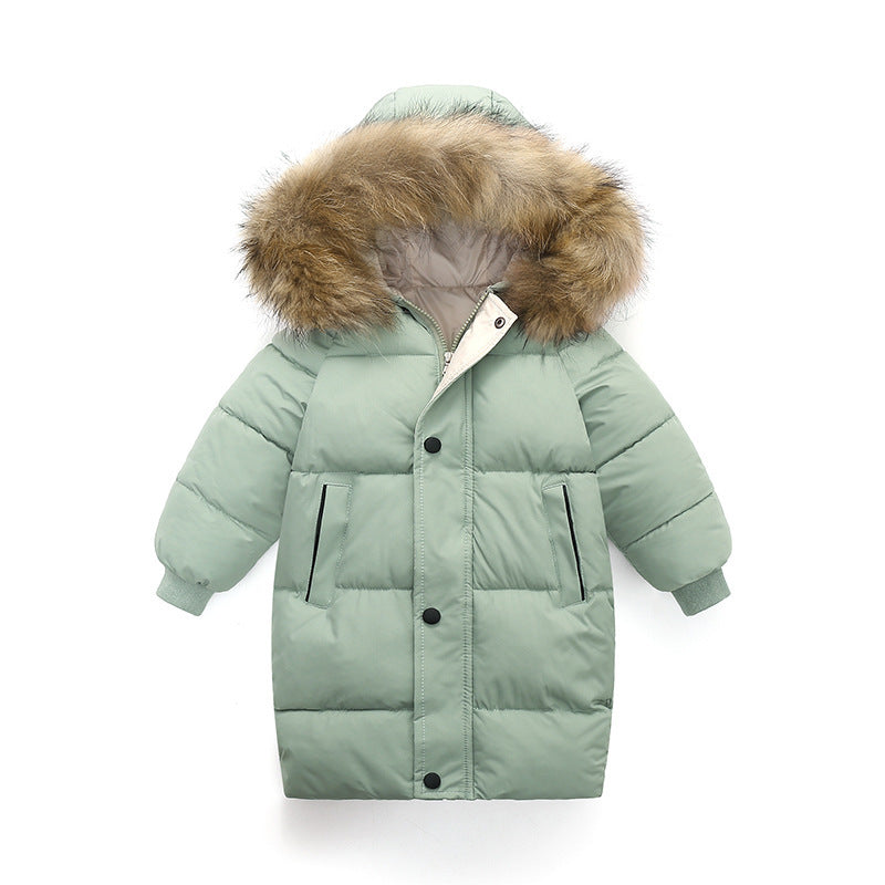 Big Fur Collar Mid-length Medium And Large Children’s Clothing Thick Winter Wear Coat