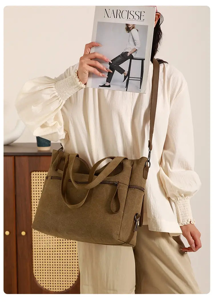 Bag do Mensageiro de Canvas com vários bolsos para viagens de trabalho e diariamente