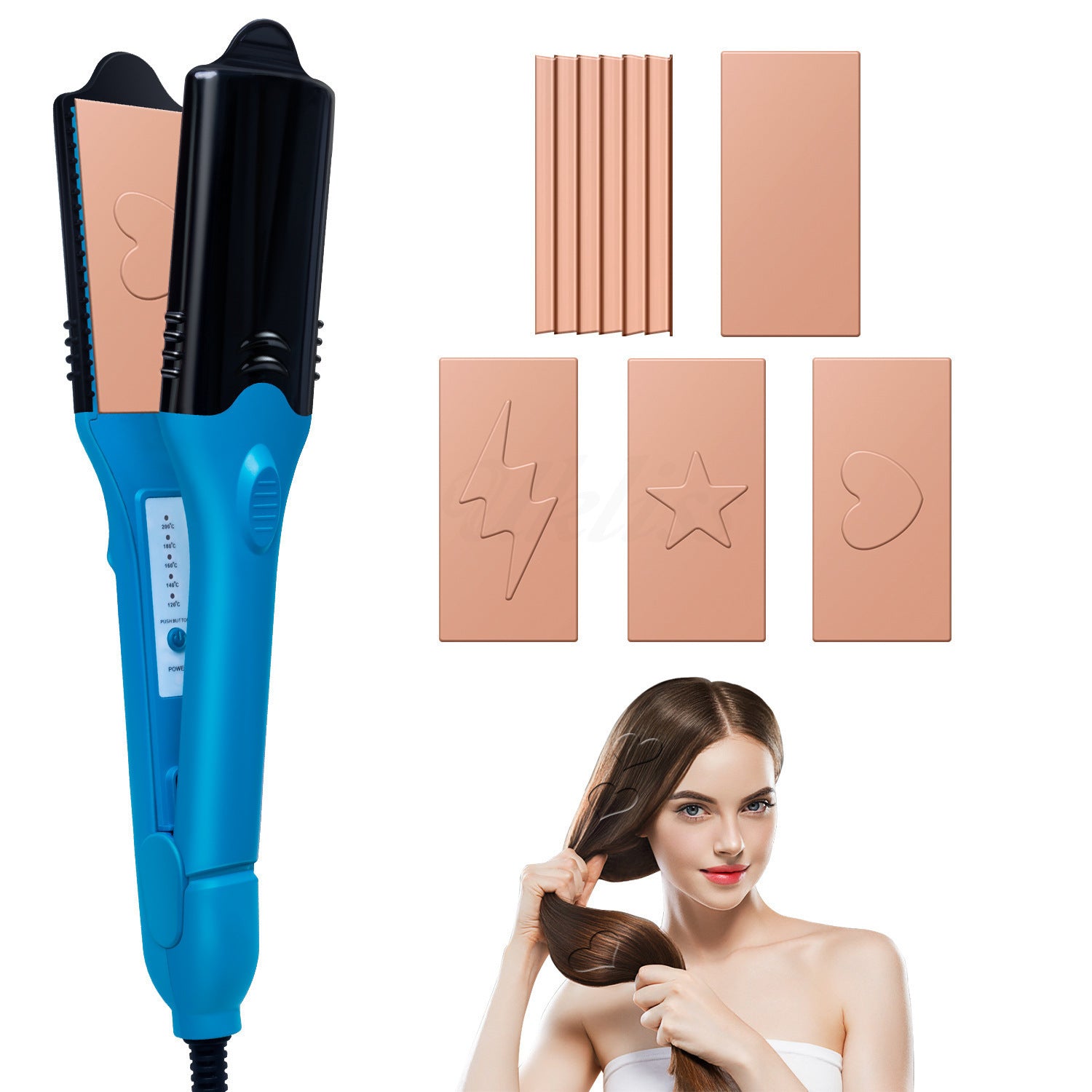 New 3D Pattern Straight Comb Love Star Creative Multifunctional Splint Hair Curler And Straightener Dual-use Perm Hair