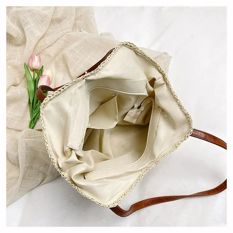 White Cotton Linen Tote Bag Large Travel Shoulder for Women and Men