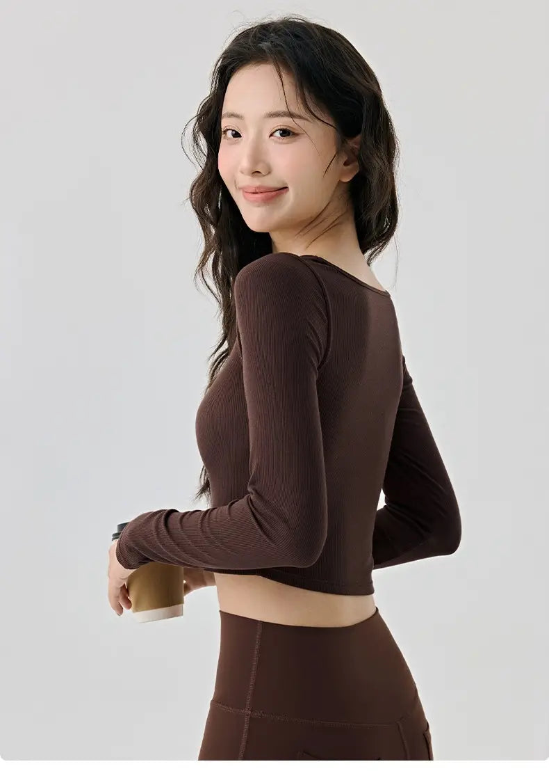 Solid Color Long Sleeve Yoga Top for Fitness and Exercise