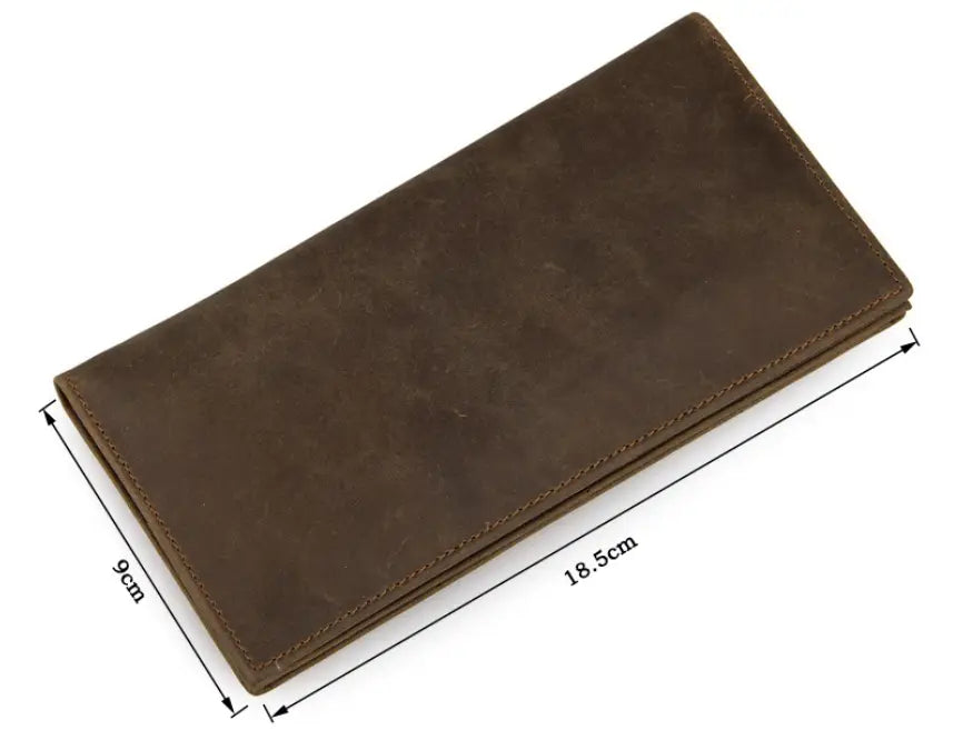 Vintage Crazy Horse Leather Long Wallet with Multiple Compartments