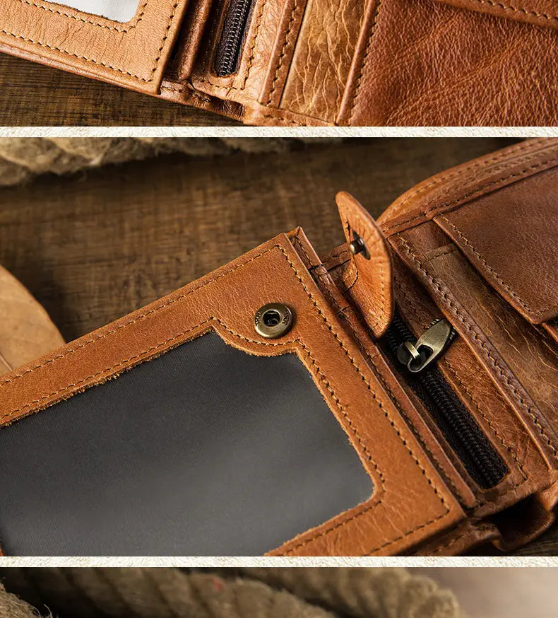 Brown Cowhide Wallet with Card Slots Coin Pocket and Four Compartments for the United States