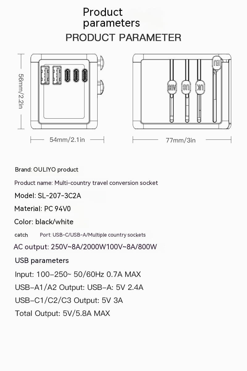 Universal Travel Power Converter for United States and CHF Countries