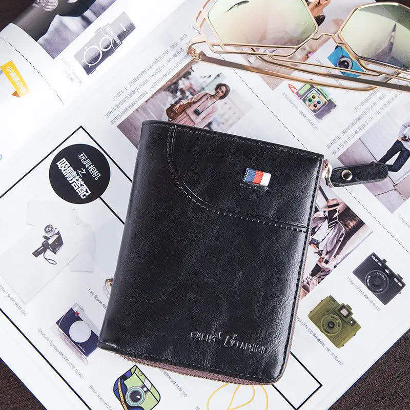 PU Leather Wallet with Zipper for United States and CHF Currency