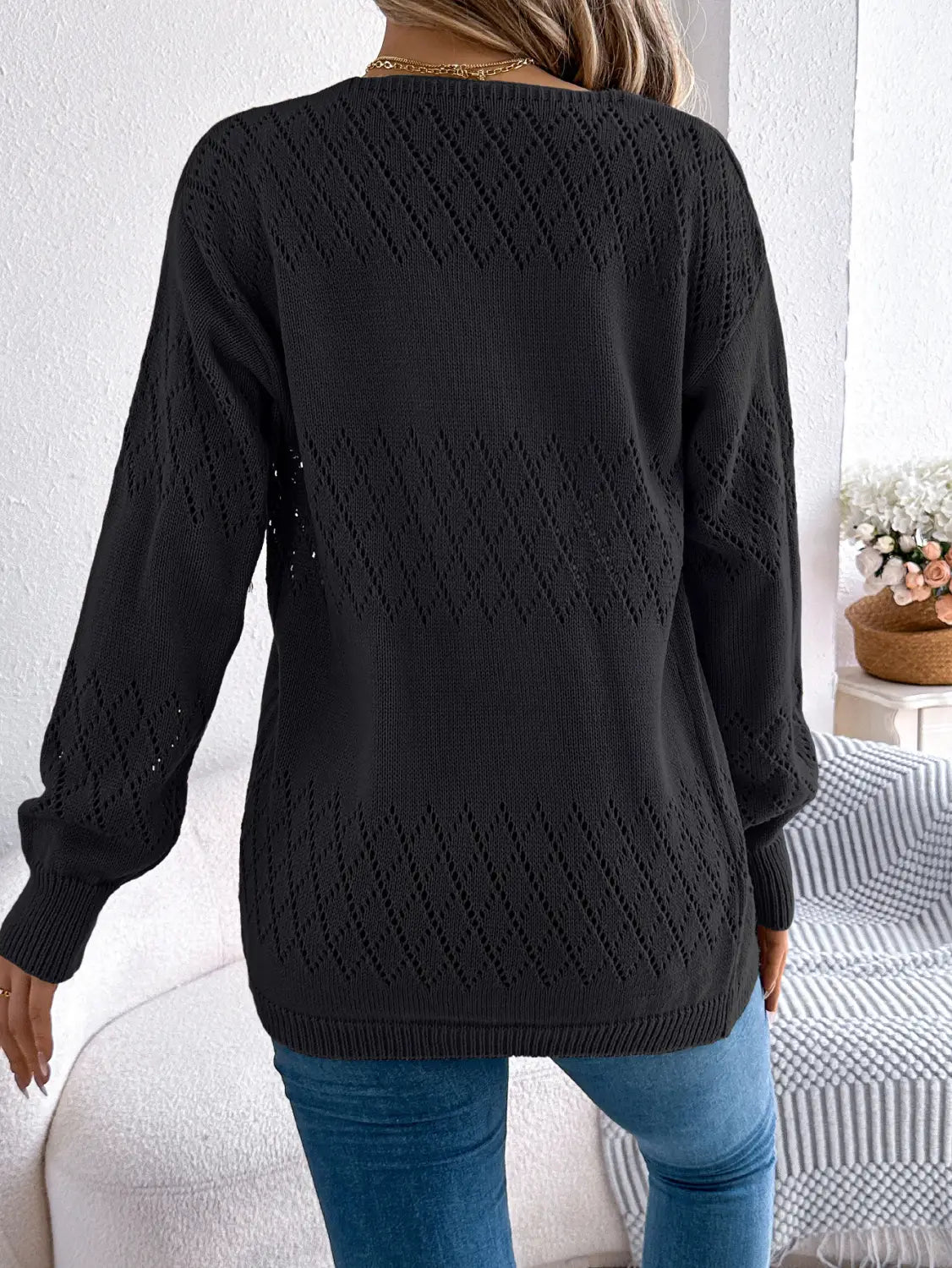 Khaki Bán Black Hollow Out Knit Cardigan Streetwear Swipster Hipster Hipster S-XL