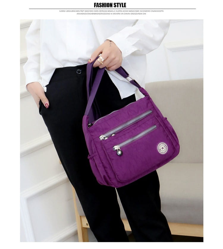 Nylon Travel Shoulder Bag with Zipper Pocket Crossbody Handbag for Women