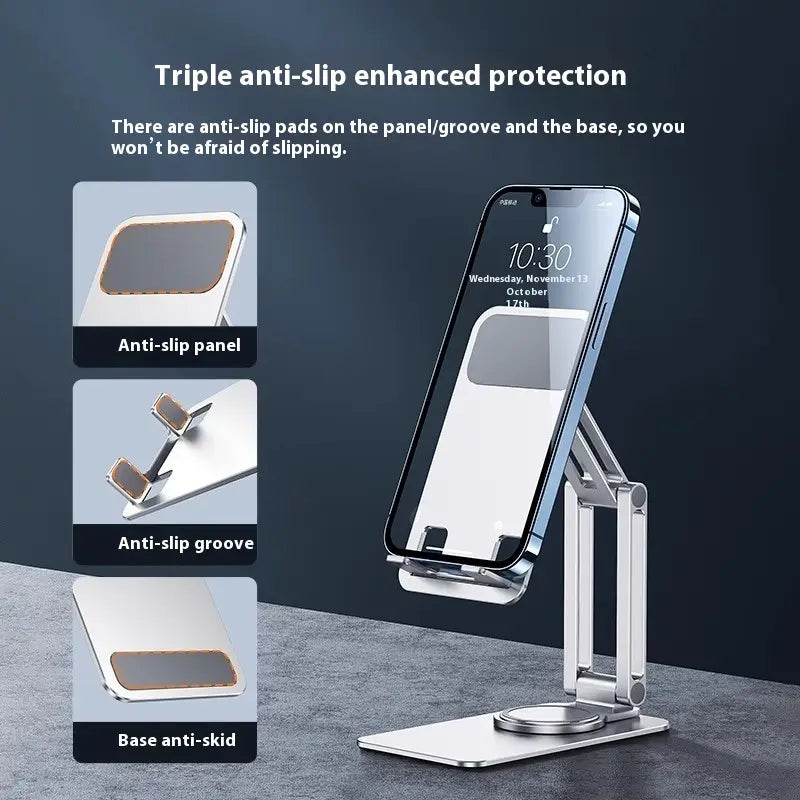 Metal Rotating Mobile Phone Stand with Aluminum Alloy Foldable Design